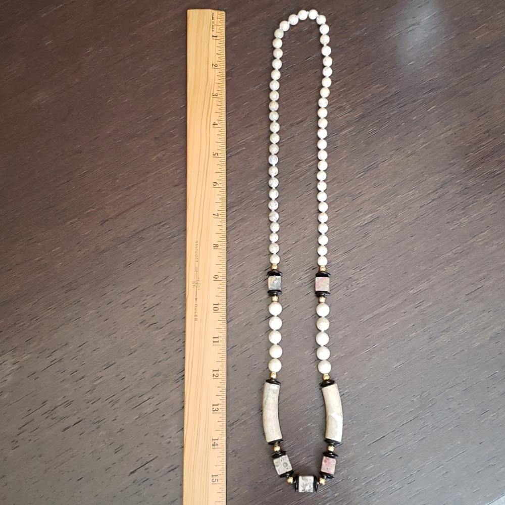 VTG beige Jasper, Onyx necklace - Picture 7 of 8